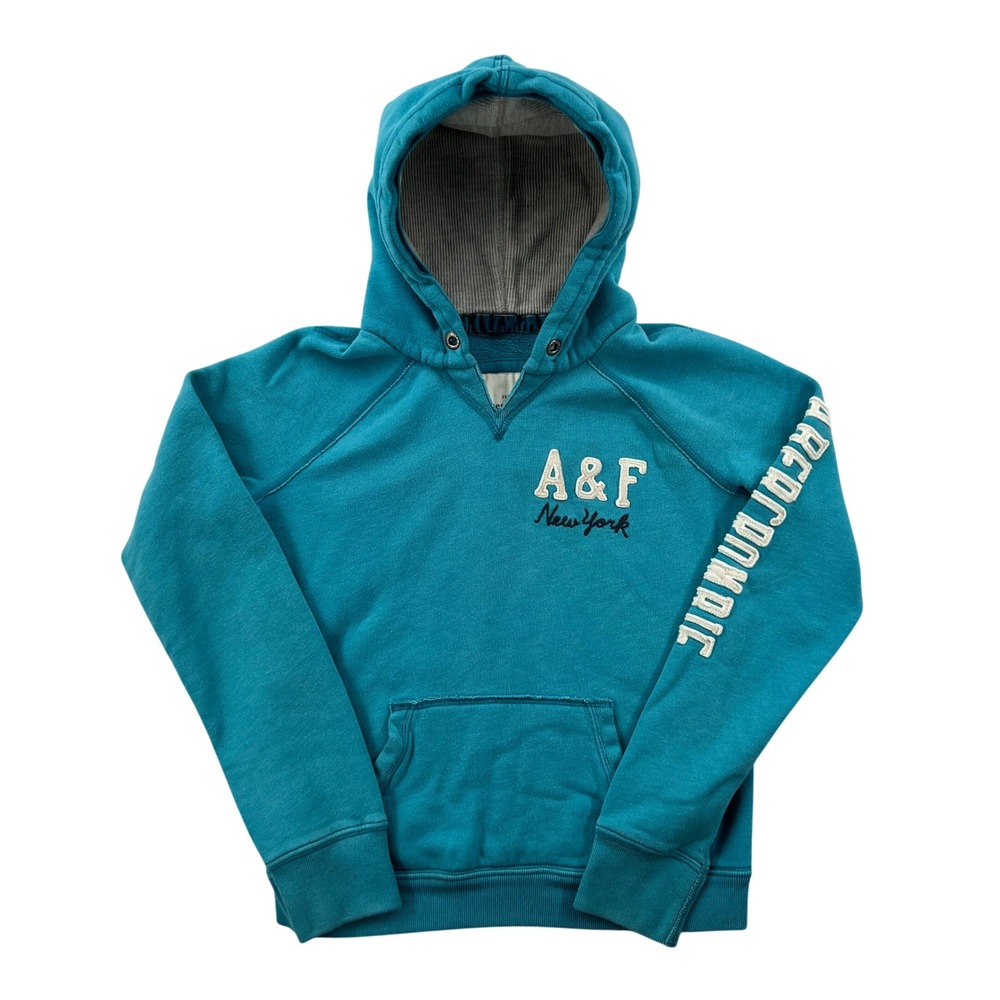 Abercrombie & Fitch Embroidered Logo Pullover Hoodie Womens Large Teal‎ Blue Y2K